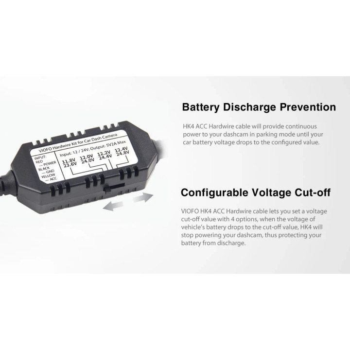 Инсталационен комплект VIOFO HK4, USB-C, Hardwire Cable, Low Voltage Battery Protection - VIOFO-HK4 - 6