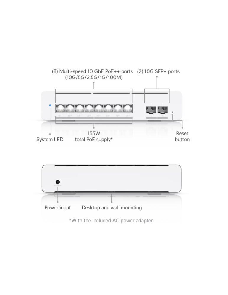 Комутатор Ubiquiti UniFi Switch Pro-XG-8-PoE, 8x 10G PoE++ портове, 200 Gbps - USW-Pro-XG-8-PoE - 6