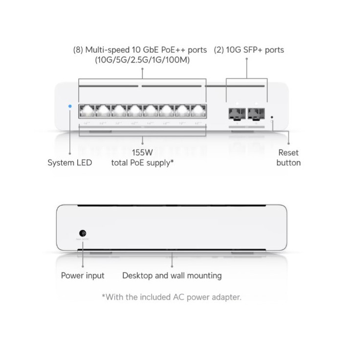 Комутатор Ubiquiti UniFi Switch Pro-XG-8-PoE, 8x 10G PoE++ портове, 200 Gbps - USW-Pro-XG-8-PoE - 6