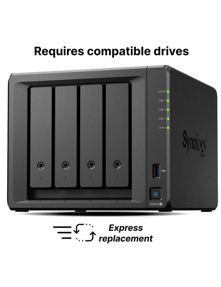 Мрежов сторидж Synology DS925+, 4 диска, AMD Ryzen V1500B, 4GB DDR4 - DS925+ - 1