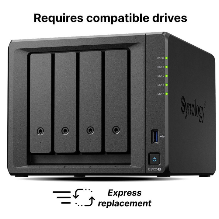 Мрежов сторидж Synology DS925+, 4 диска, AMD Ryzen V1500B, 4GB DDR4 - DS925+ - 1