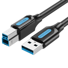 Кабел Vention, USB 3.0 Type A (M) / USB 3.0 Type B (M), 0.5m, Черен, Екраниран, 5Gb/s - COOBD - 1