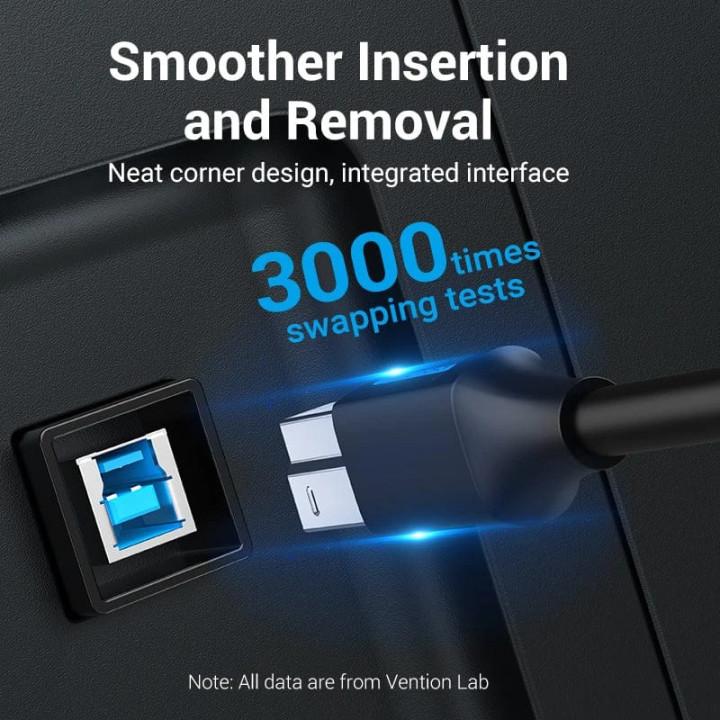 Кабел Vention, USB 3.0 Type A (M) / USB 3.0 Type B (M), 0.5m, Черен, Екраниран, 5Gb/s - COOBD - 2