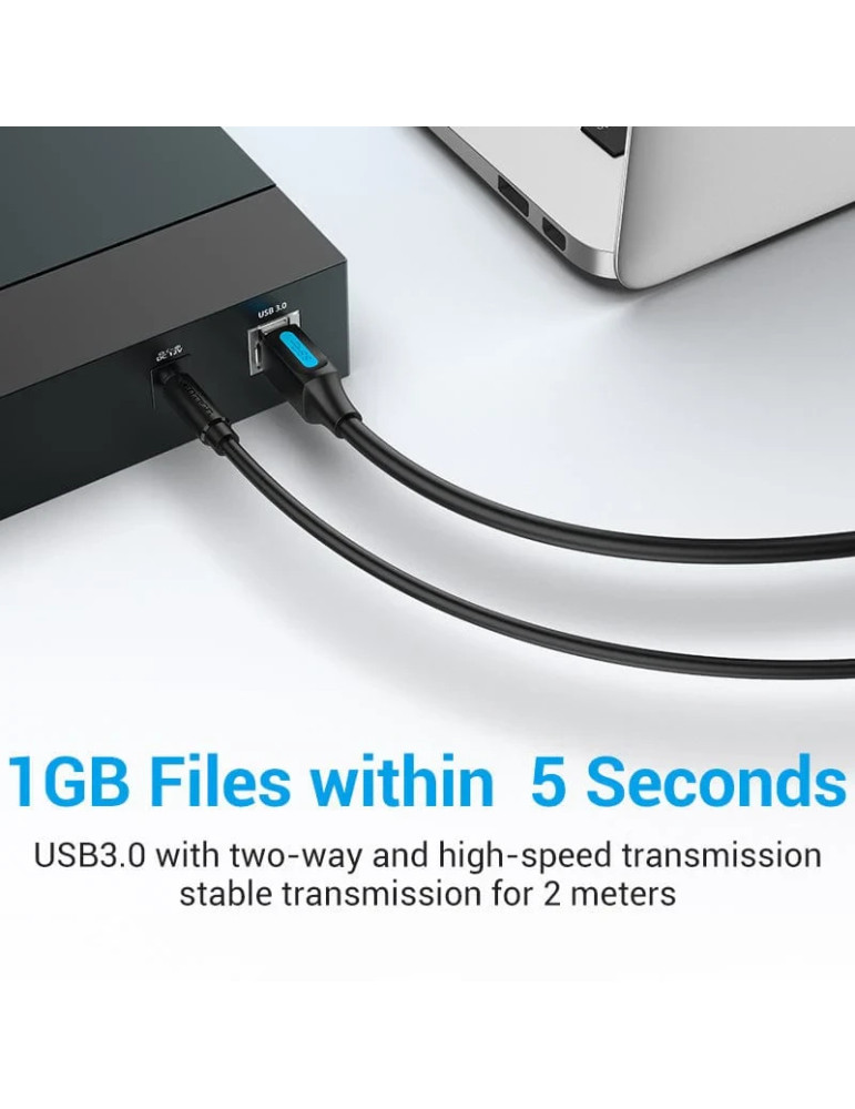Кабел Vention, USB 3.0 Type A (M) / USB 3.0 Type B (M), 0.5m, Черен, Екраниран, 5Gb/s - COOBD - 6