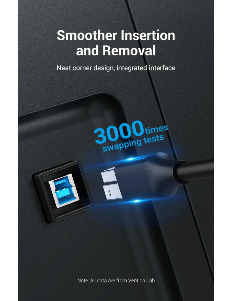 Кабел Vention, USB 3.0 Type A (M) / USB 3.0 Type B (M), 0.5m, Черен, Екраниран, 5Gb/s - COOBD - 8