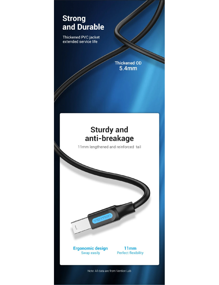 Кабел Vention, USB 3.0 Type A (M) / USB 3.0 Type B (M), 0.5m, Черен, Екраниран, 5Gb/s - COOBD - 10