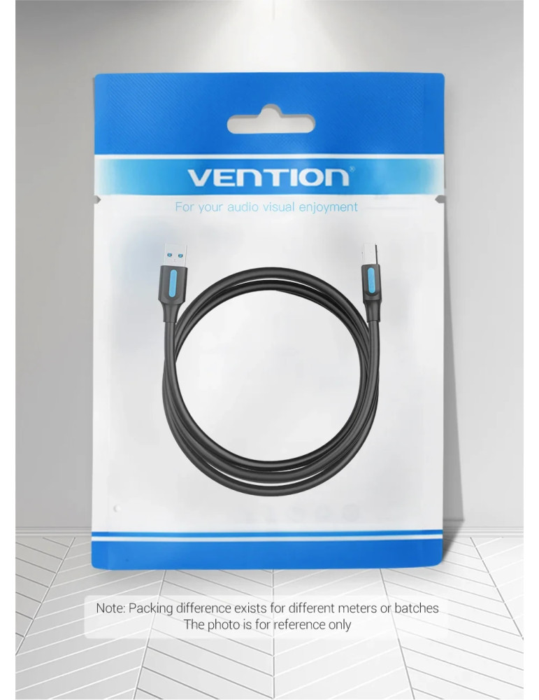 Кабел Vention, USB 3.0 Type A (M) / USB 3.0 Type B (M), 0.5m, Черен, Екраниран, 5Gb/s - COOBD - 12
