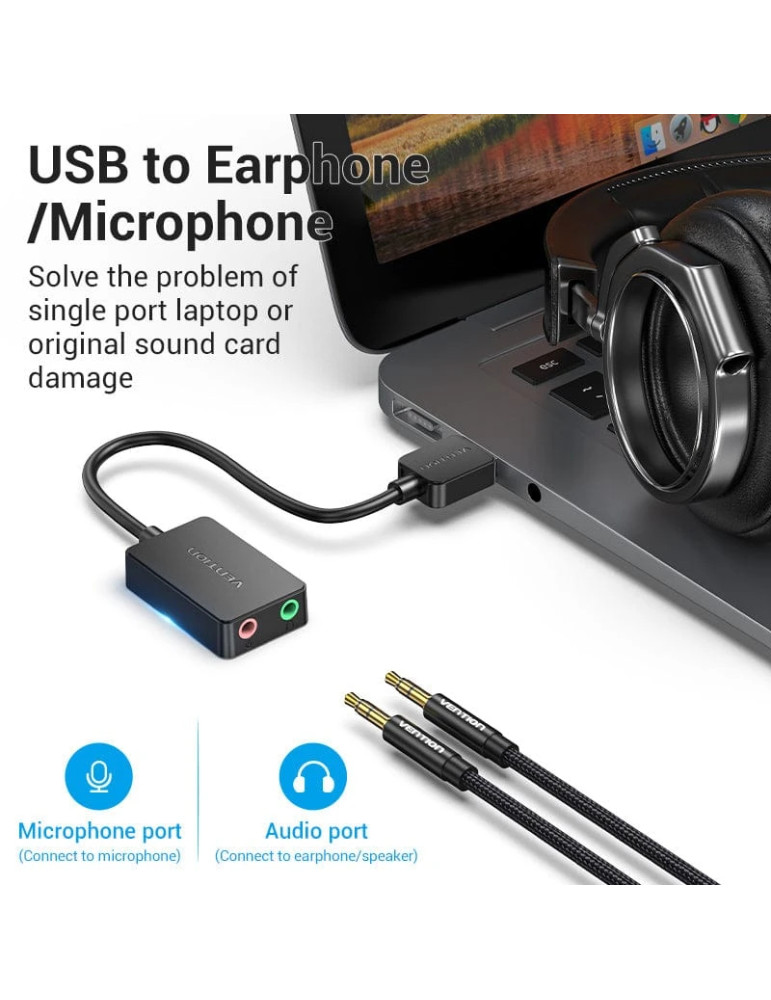 Външна звукова карта Vention CDYB0, USB 2.0, 3.5mm аудио/микрофон - CDYB0 - 3
