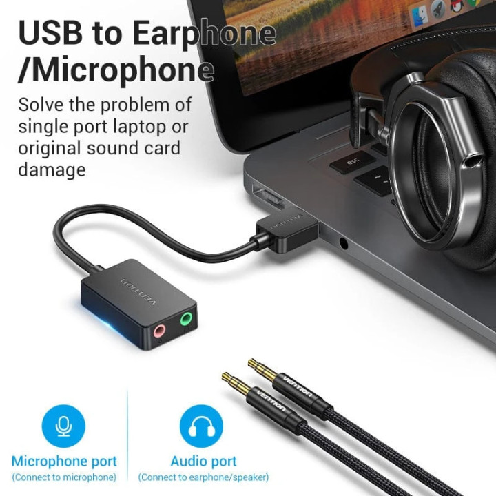 Външна звукова карта Vention CDYB0, USB 2.0, 3.5mm аудио/микрофон - CDYB0 - 3