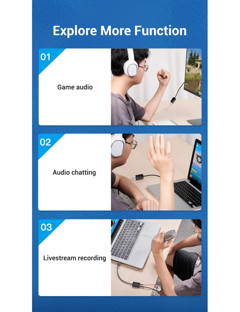 Външна звукова карта Vention CDYB0, USB 2.0, 3.5mm аудио/микрофон - CDYB0 - 7