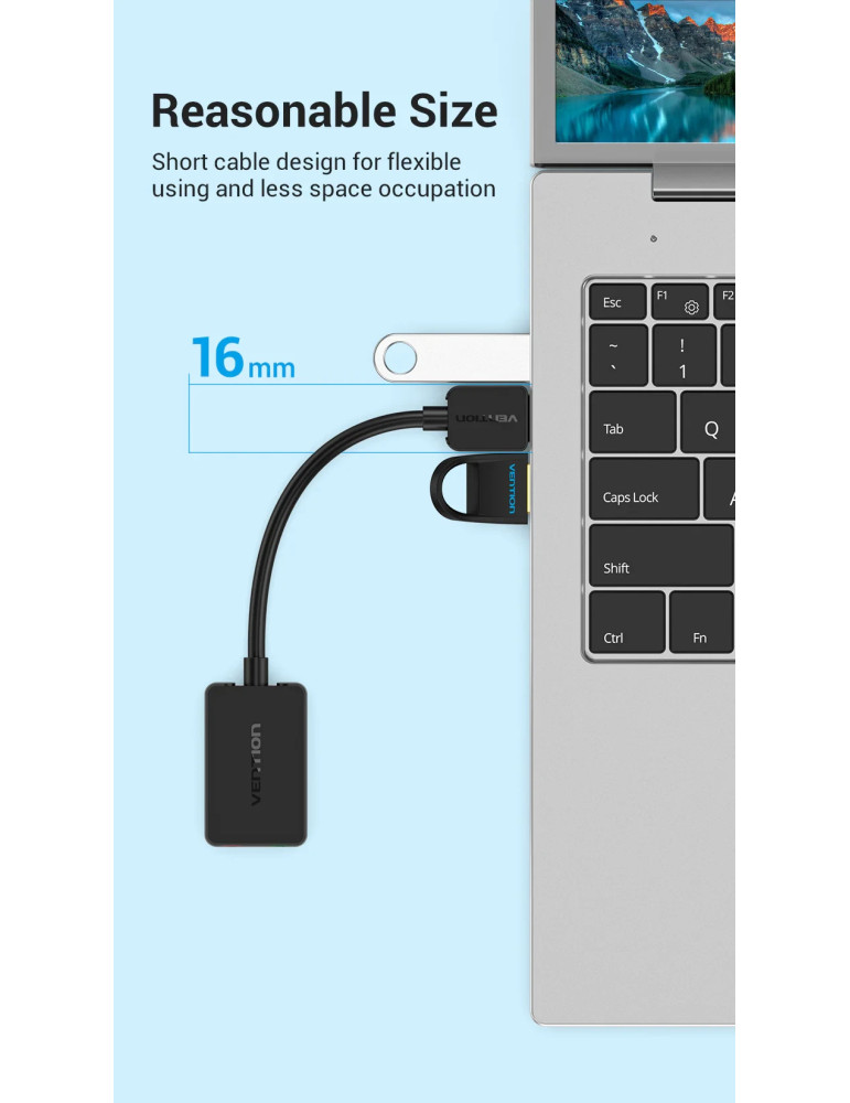Външна звукова карта Vention CDYB0, USB 2.0, 3.5mm аудио/микрофон - CDYB0 - 11