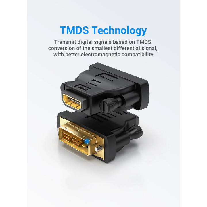 Преходник Vention, DVI 24+1 Мъжски към HDMI Женски, Екраниран, Позлатени конектори - ECDB0 - 9