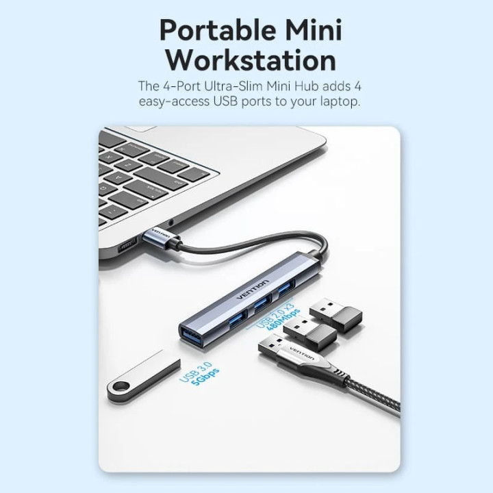USB хъб Vention, 4 портов USB 3.0 Aluminum - CKOHB - 4