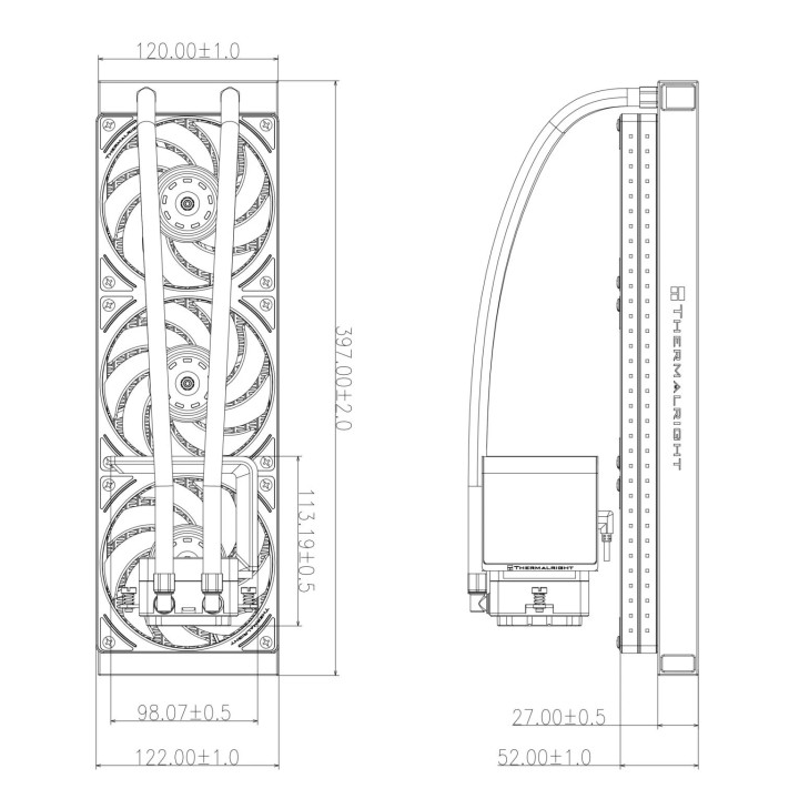 Водно охлаждане за процесор Thermalright Levita Vision 360 UB ARGB, 360mm Радиатор, Меден воден блок, 3x120mm ARGB Вентилатори, 
