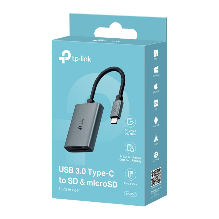 Четец на карти TP-Link UA430C, USB 3.0 Type-C, SD/microSD - UA430C - 10