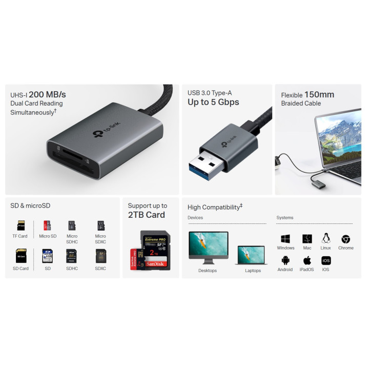 Четец на карти TP-LINK UA430, USB 3.0 Type-A, SD/microSD 3.0 - UA430 - 5