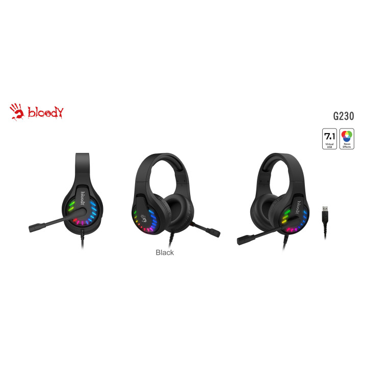 Геймърски слушалки A4TECH Bloody G230, USB, 7.1, RGB, Микрофон, черен