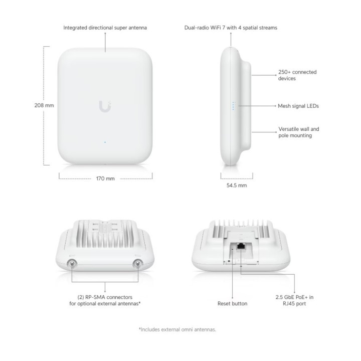 Точка за достъп Ubiquiti U7-Outdoor, 5 GHz, 2x2 MU-MIMO, 1x 1/2.5 GbE RJ45 - 3