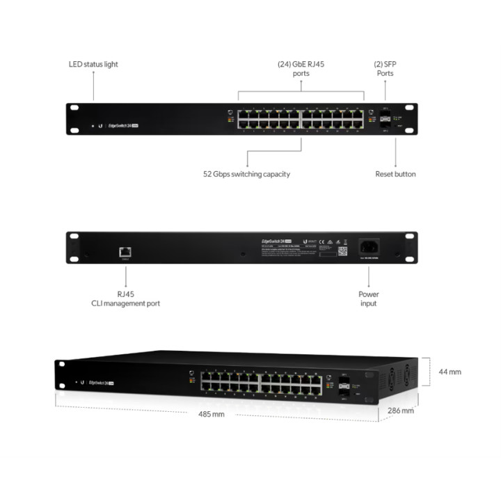 Комутатор Ubiquiti EdgeSwitch, 24-портов 10/100/1000Mbps, PoE 250W, Rackmount - ES-24-250W - 5