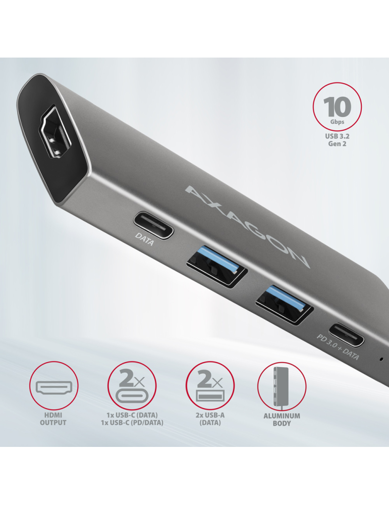 Докинг станция AXAGON HMC-5G21 SPEEDSTER 5in1, 2x USB-A 3.2 Gen 2 + 2x USB-C 3.2 Gen 2 + HDMI 4K/30Hz, PD 60W - 2
