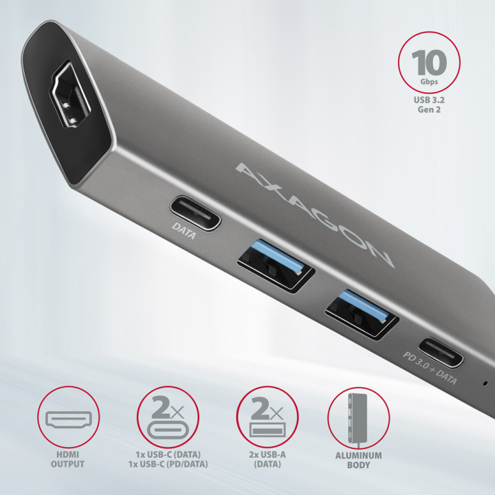 Докинг станция AXAGON HMC-5G21 SPEEDSTER 5in1, 2x USB-A 3.2 Gen 2 + 2x USB-C 3.2 Gen 2 + HDMI 4K/30Hz, PD 60W - 2