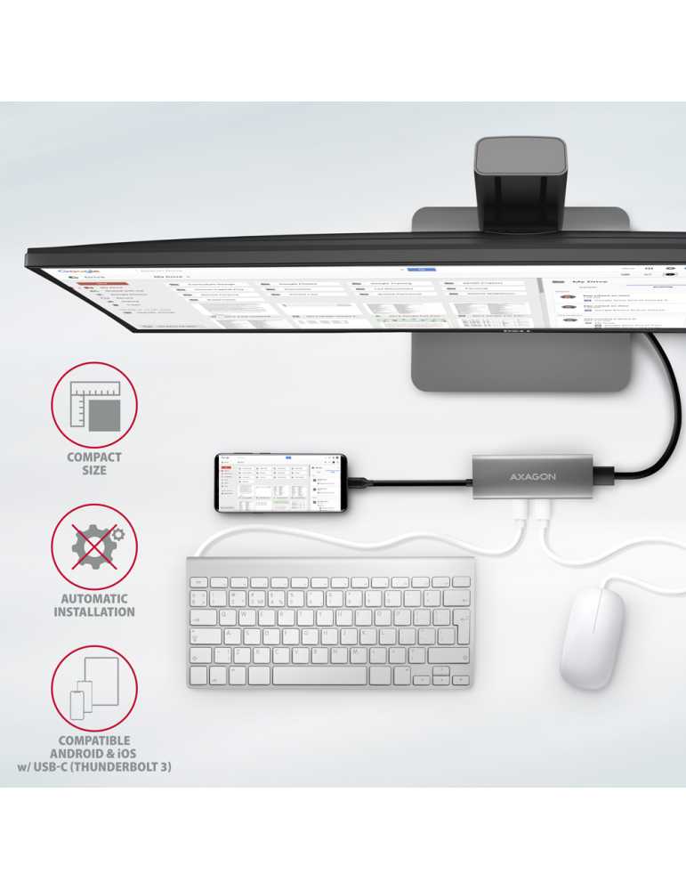 Докинг станция AXAGON HMC-5G21 SPEEDSTER 5in1, 2x USB-A 3.2 Gen 2 + 2x USB-C 3.2 Gen 2 + HDMI 4K/30Hz, PD 60W - 3