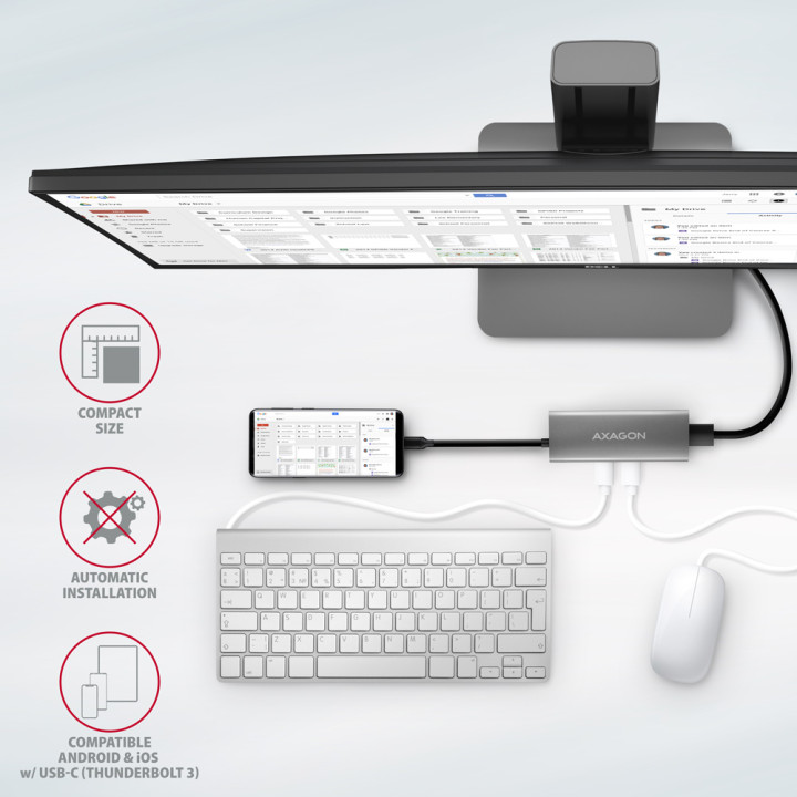 Докинг станция AXAGON HMC-5G21 SPEEDSTER 5in1, 2x USB-A 3.2 Gen 2 + 2x USB-C 3.2 Gen 2 + HDMI 4K/30Hz, PD 60W - 3