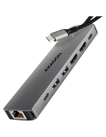 Докинг станция AXAGON HMC-7HX2, USB-C 3.2 Gen 1, 2x USB-A, 1x USB-C, 2x HDMI 4K 60Hz, Gigabit Ethernet, PD 100W - 1