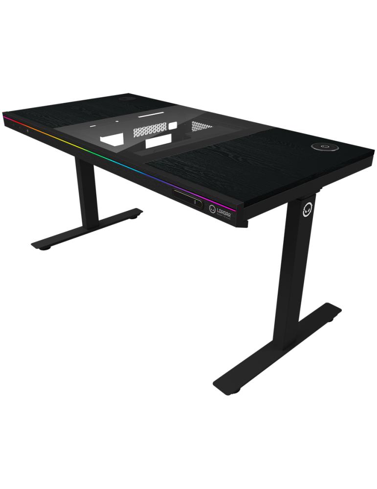 Геймърски бюро LORGAR Elite 90 LRG-DE90W, черно, с двигатели за регулиране на височина, вградено PC кутие, безжично зареждане и 