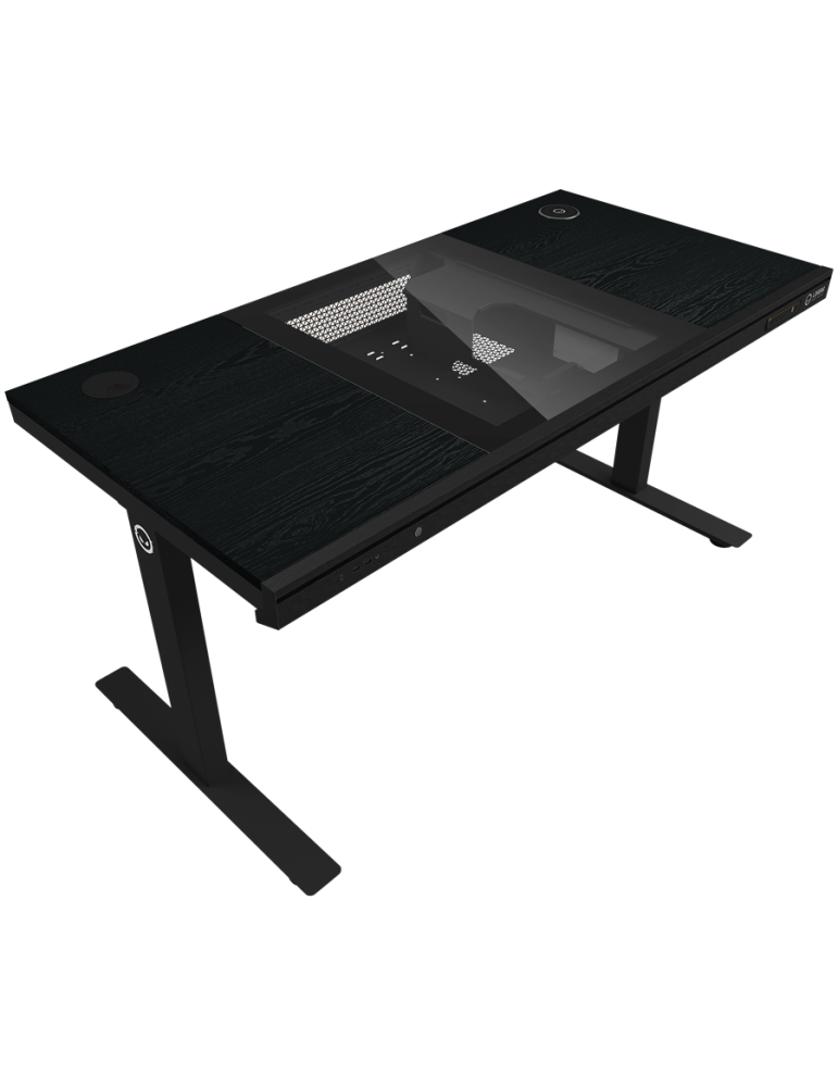 Геймърски бюро LORGAR Elite 90 LRG-DE90W, черно, с двигатели за регулиране на височина, вградено PC кутие, безжично зареждане и 