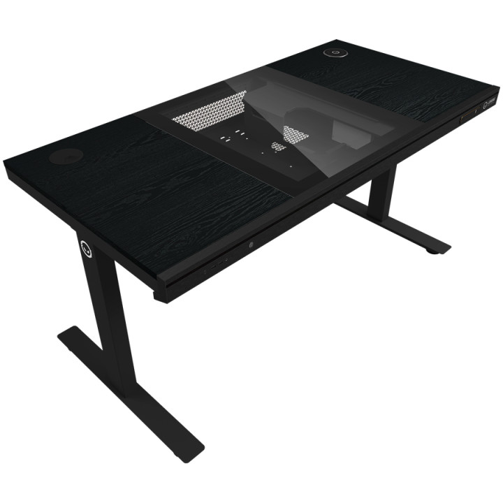 Геймърски бюро LORGAR Elite 90 LRG-DE90W, черно, с двигатели за регулиране на височина, вградено PC кутие, безжично зареждане и 