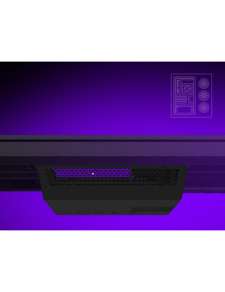 Геймърски бюро LORGAR Elite 90 LRG-DE90W, черно, с двигатели за регулиране на височина, вградено PC кутие, безжично зареждане и 