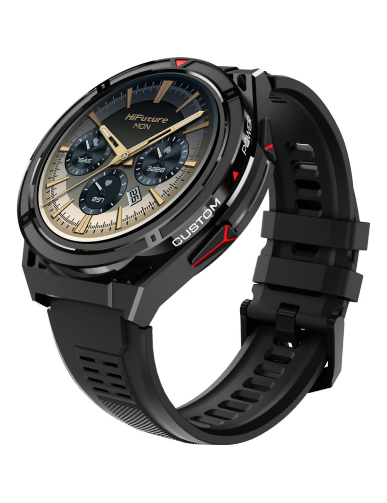 Смарт часовник HiFuture Active Black Red, 1.43" AMOLED 466x466, Dual Core ATS3085L, Bluetooth 5.3, 256MB, 5ATM - 6972576181992 -