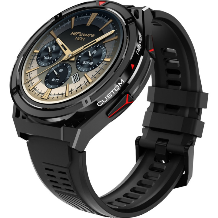 Смарт часовник HiFuture Active Black Red, 1.43" AMOLED 466x466, Dual Core ATS3085L, Bluetooth 5.3, 256MB, 5ATM - 6972576181992 -