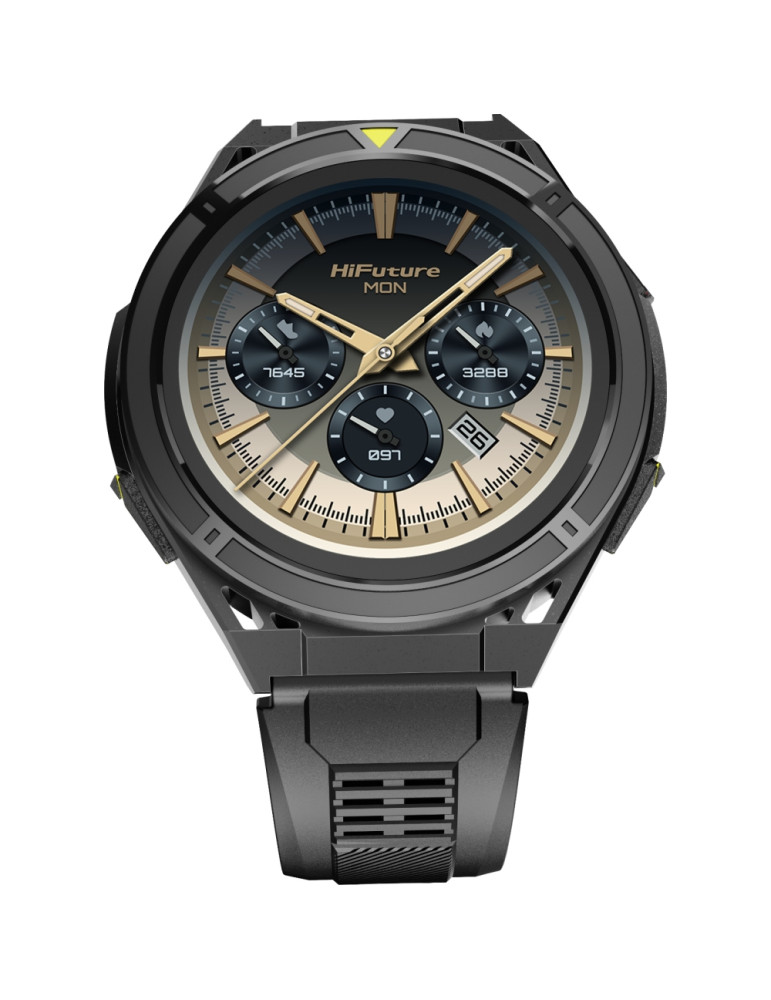 Смарт часовник HiFuture Active Black Yellow, 1.43" AMOLED 466x466, Dual Core ATS3085L, Bluetooth 5.3, 256MB, 480mAh, 5ATM - 6972