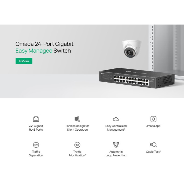 Мрежов комутатор TP-Link Omada ES224G, 24× 1000 Mbps, управляем, 48 Gbps - 5