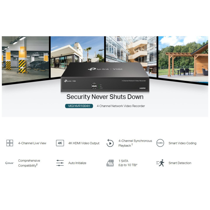NVR TP-Link VIGI NVR1004H, 4-канален, RJ-45 10/100 Base-T, DC 12V/1.5A, до 10TB HDD - 5