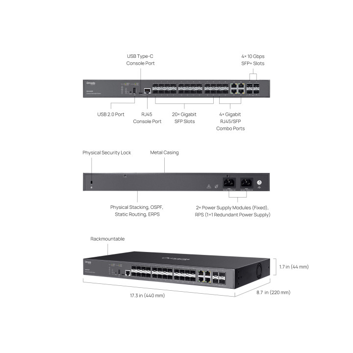 Управляван комутатор TP-LINK Omada SG5428XF, 24-портов SFP с 4× 10G порта - 2
