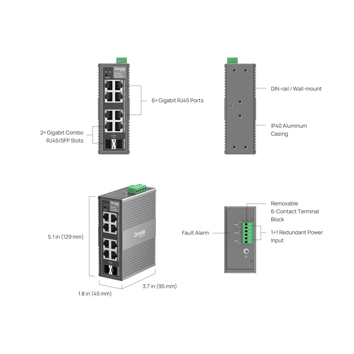 Управляем комутатор TP-Link Omada IES208G, 8-портов Gigabit, DIN-rail монтаж, redundant DC захранване - 7