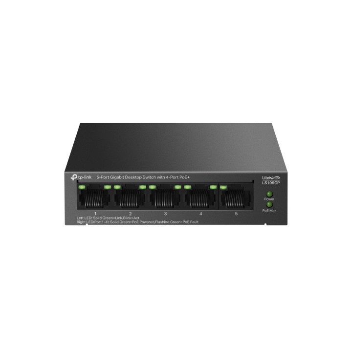 Мрежов комутатор TP-Link LS105GP, 5 портов гигабитов, 4x PoE+ - 1