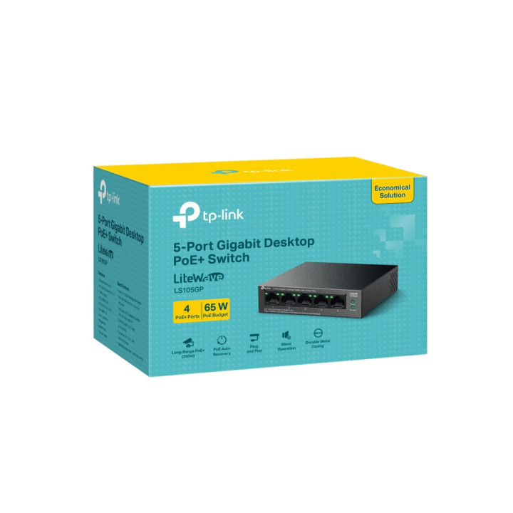 Мрежов комутатор TP-Link LS105GP, 5 портов гигабитов, 4x PoE+ - 4