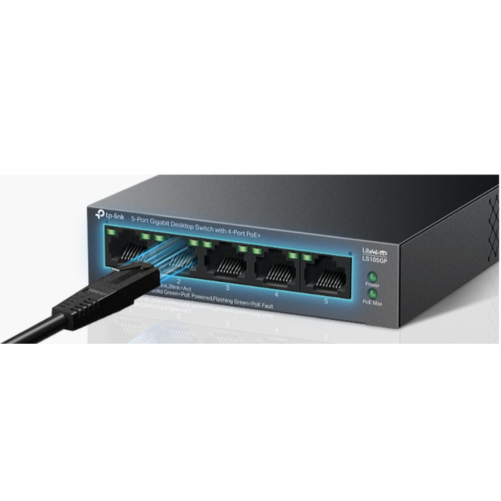 Мрежов комутатор TP-Link LS105GP, 5 портов гигабитов, 4x PoE+ - 9