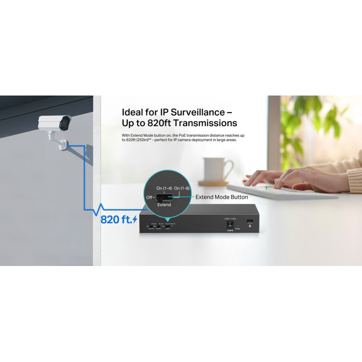 Мрежов комутатор TP-Link LS110P, 10 портов 10/100Mbps, 8x PoE+ порта - 5