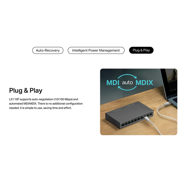 Мрежов комутатор TP-Link LS110P, 10 портов 10/100Mbps, 8x PoE+ порта - 8