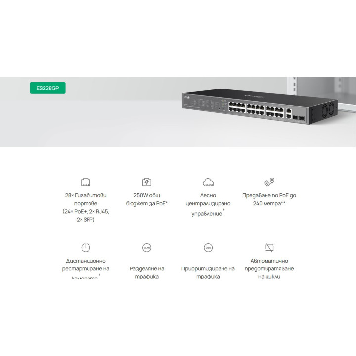 Мрежов комутатор TP-Link Omada ES228GP, 28 портов Gigabit с 24 PoE+ порта - 3