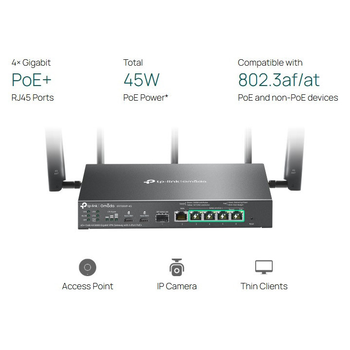 VPN рутер TP-Link Omada ER706WP-4G, AX3000, 4-портов PoE+ - 5