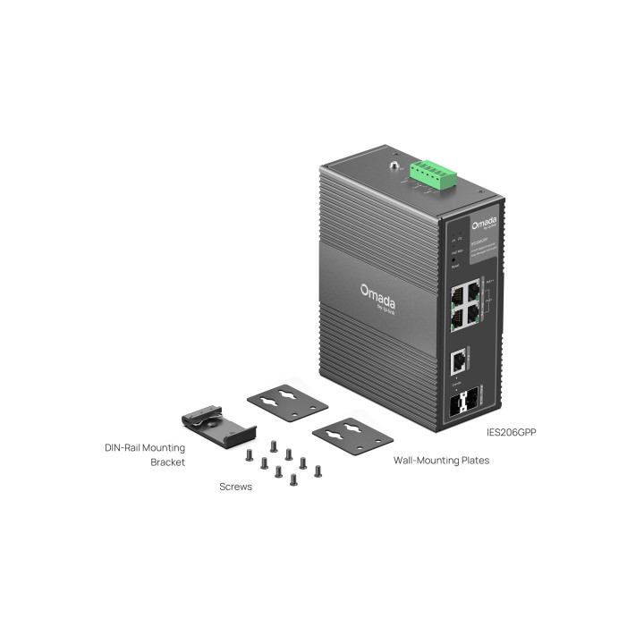Индустриален управляем комутатор TP-Link Omada IES206GPP, 6 портов гигабитов, 3× PoE+ и 1× PoE++, DIN-rail монтаж - 6