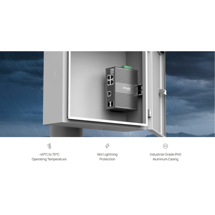 Мрежов комутатор TP-Link Omada IES206G, 6-портов гигабитов индустриален, управляем, DIN-rail монтаж - 6