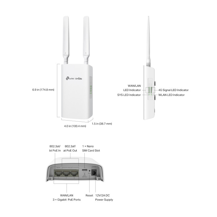 Гигабитен външен/вътрешен TP-Link Omada ER703WP-4G-Outdoor Gateway 4G+ Cat6 AX3000 Wi-Fi 6 - 2