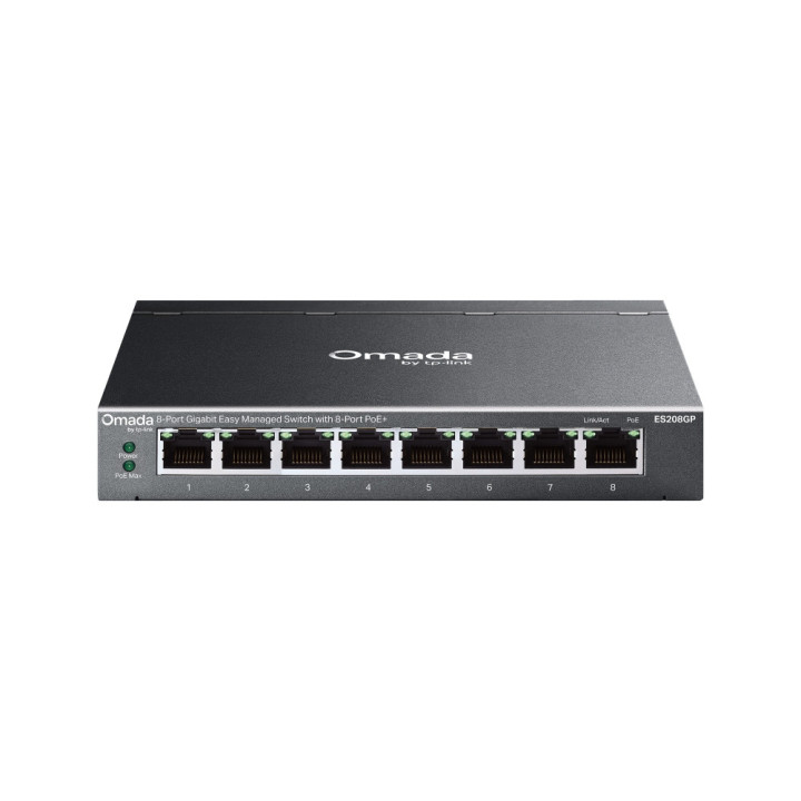 Мрежов комутатор TP-Link Omada ES208GP, 8× Gigabit PoE+ портa, Easy Managed - 1